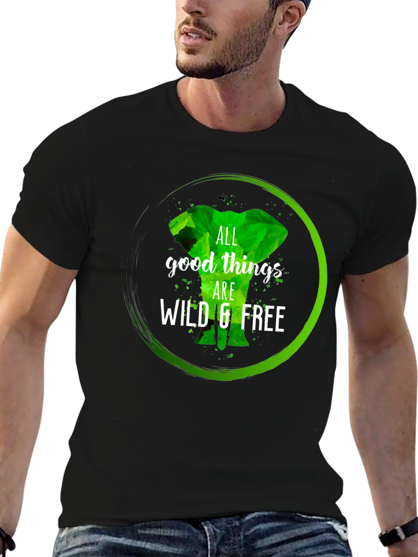 Wild & Free Elephant Graphic Tee - Black Cotton