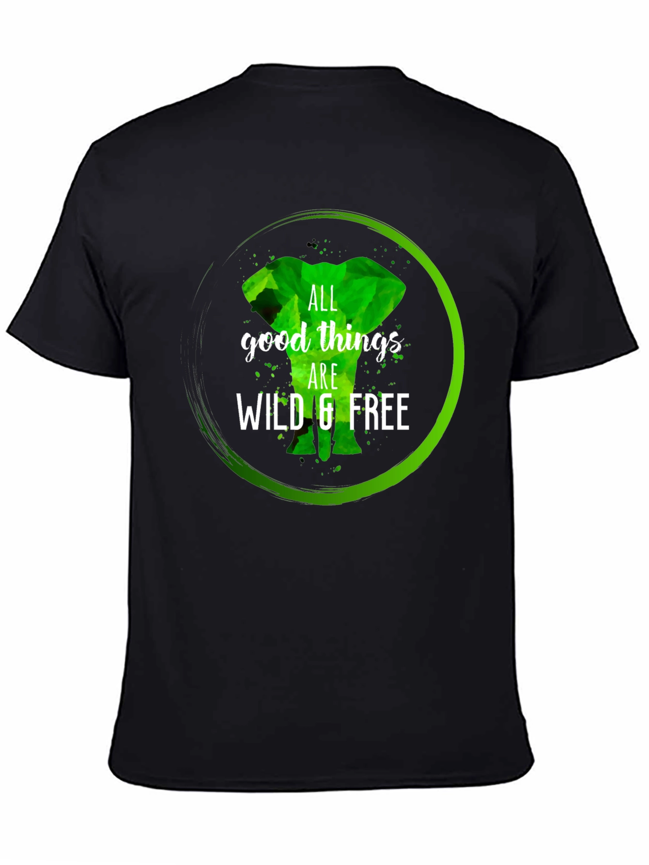Wild & Free Elephant Graphic Tee - Black Cotton