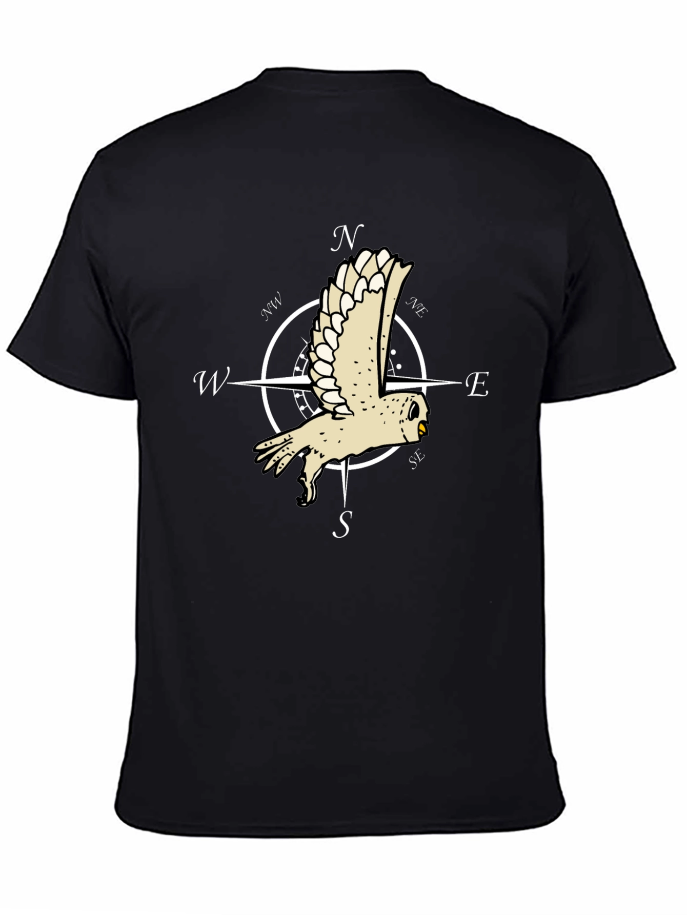 Owl Compass Rose Black T-Shirt