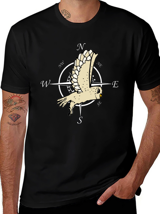 Owl Compass Rose Black T-Shirt