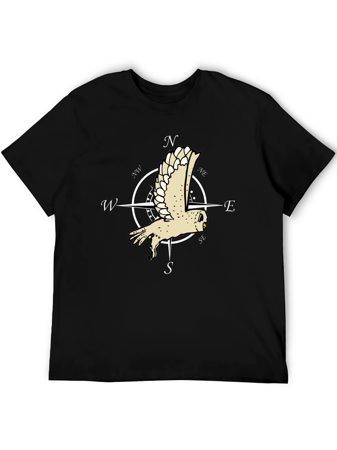 Owl Compass Rose Black T-Shirt