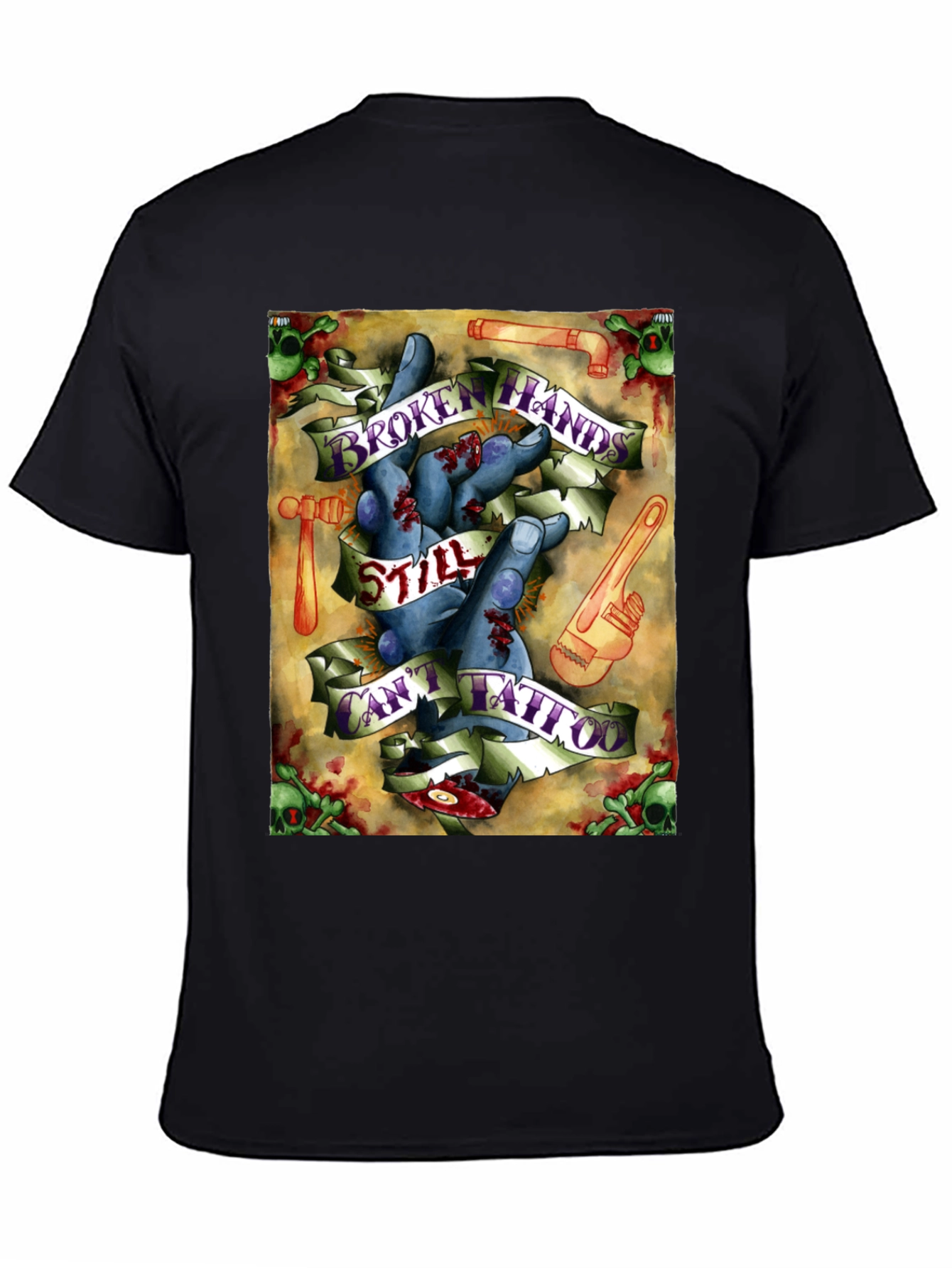 Broken Hands Still Cant Tattoo Black Graphic T-Shirt