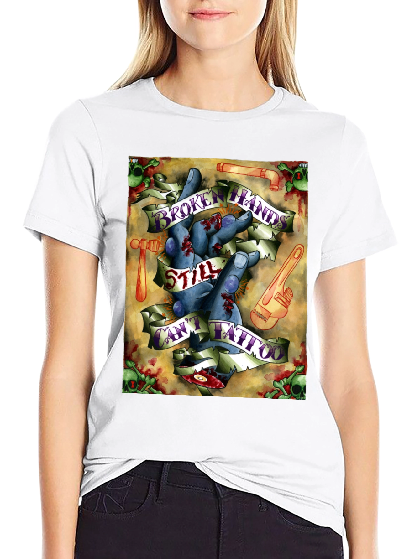 Broken Hands Still Cant Tattoo Black Graphic T-Shirt