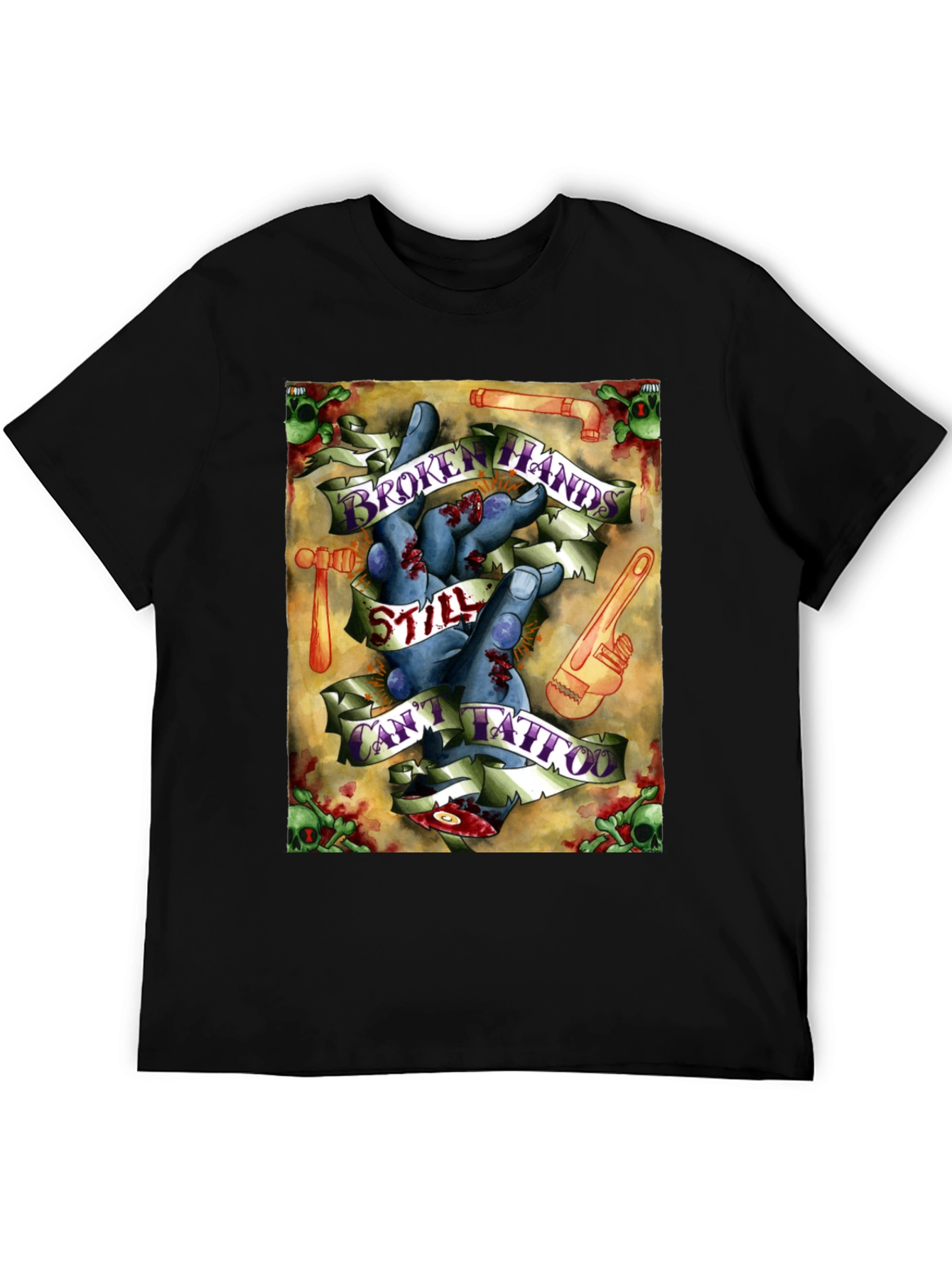Broken Hands Still Cant Tattoo Black Graphic T-Shirt