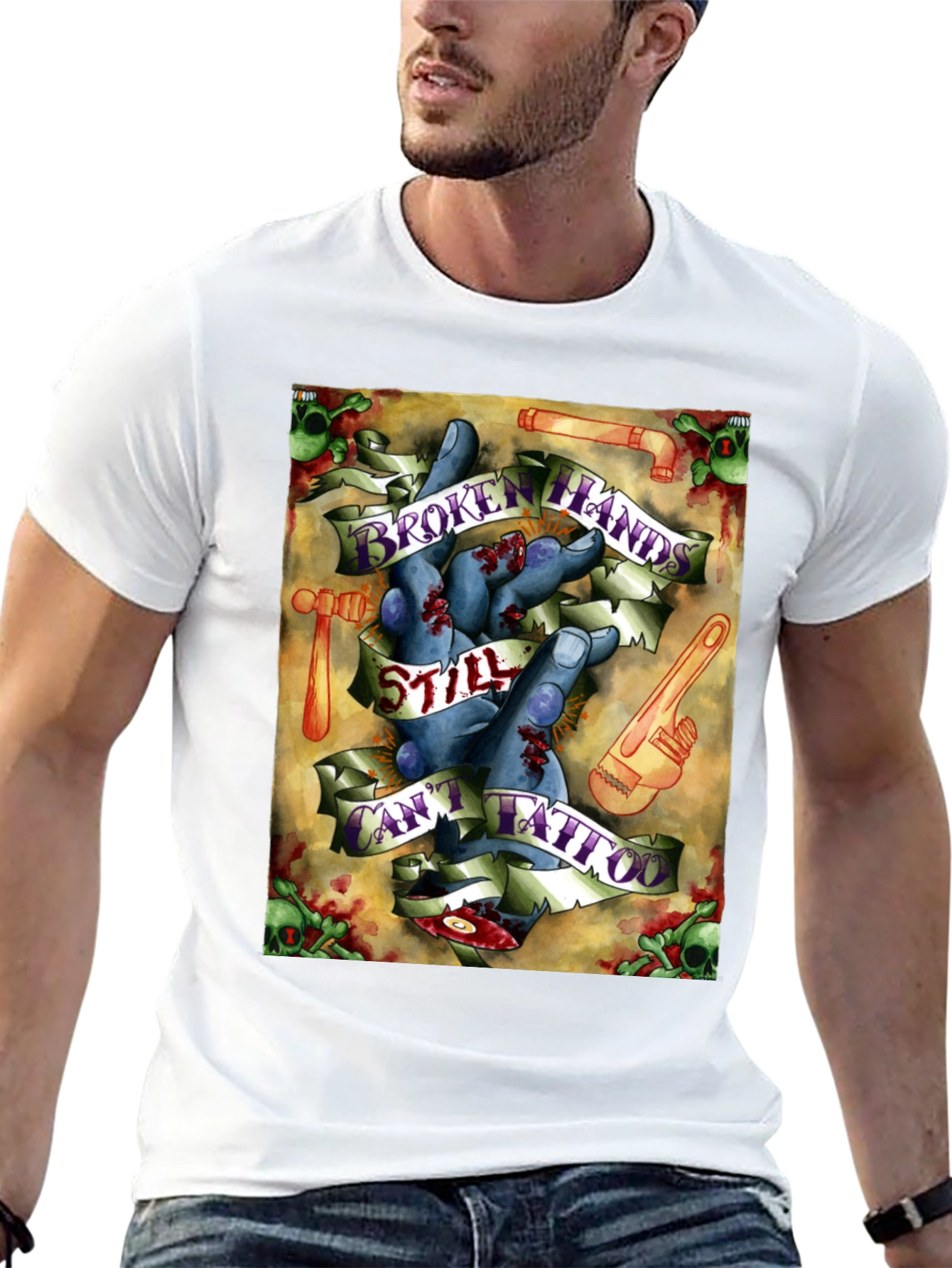 Broken Hands Still Cant Tattoo Black Graphic T-Shirt