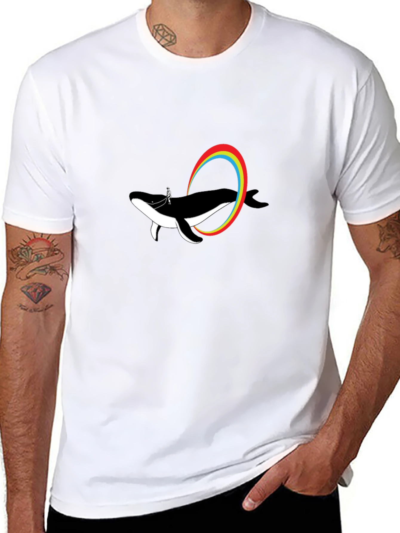 Whale Rainbow T-Shirt - Black Cotton Tee