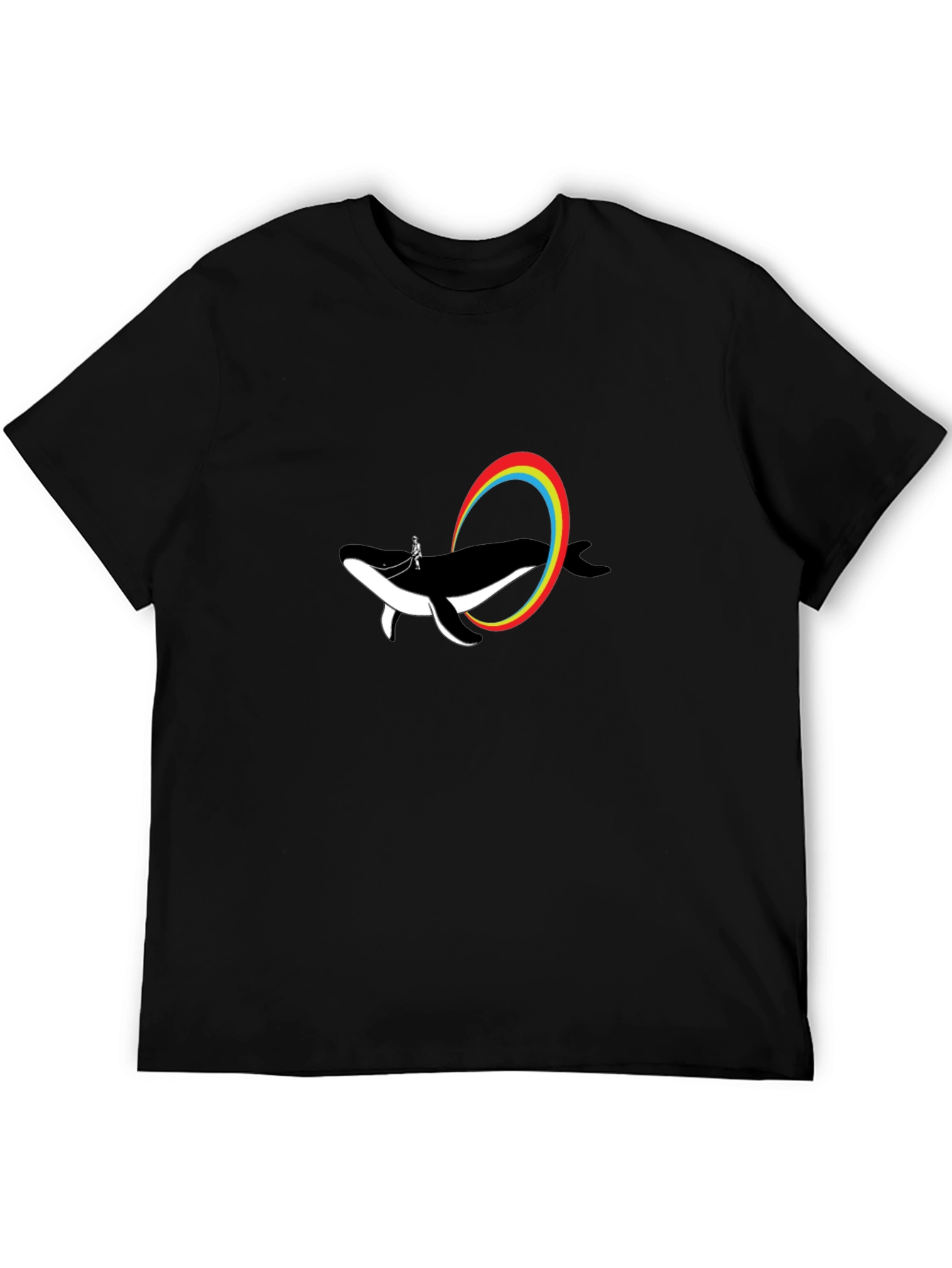 Whale Rainbow T-Shirt - Black Cotton Tee