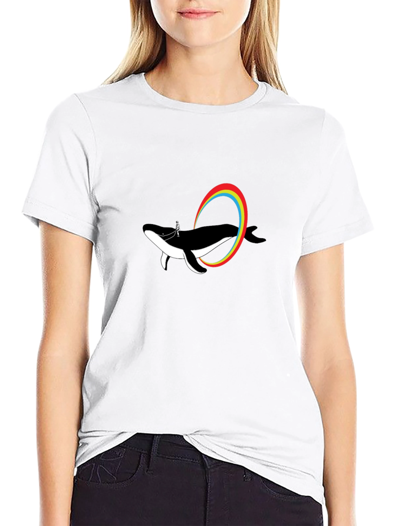 Whale Rainbow T-Shirt - Black Cotton Tee