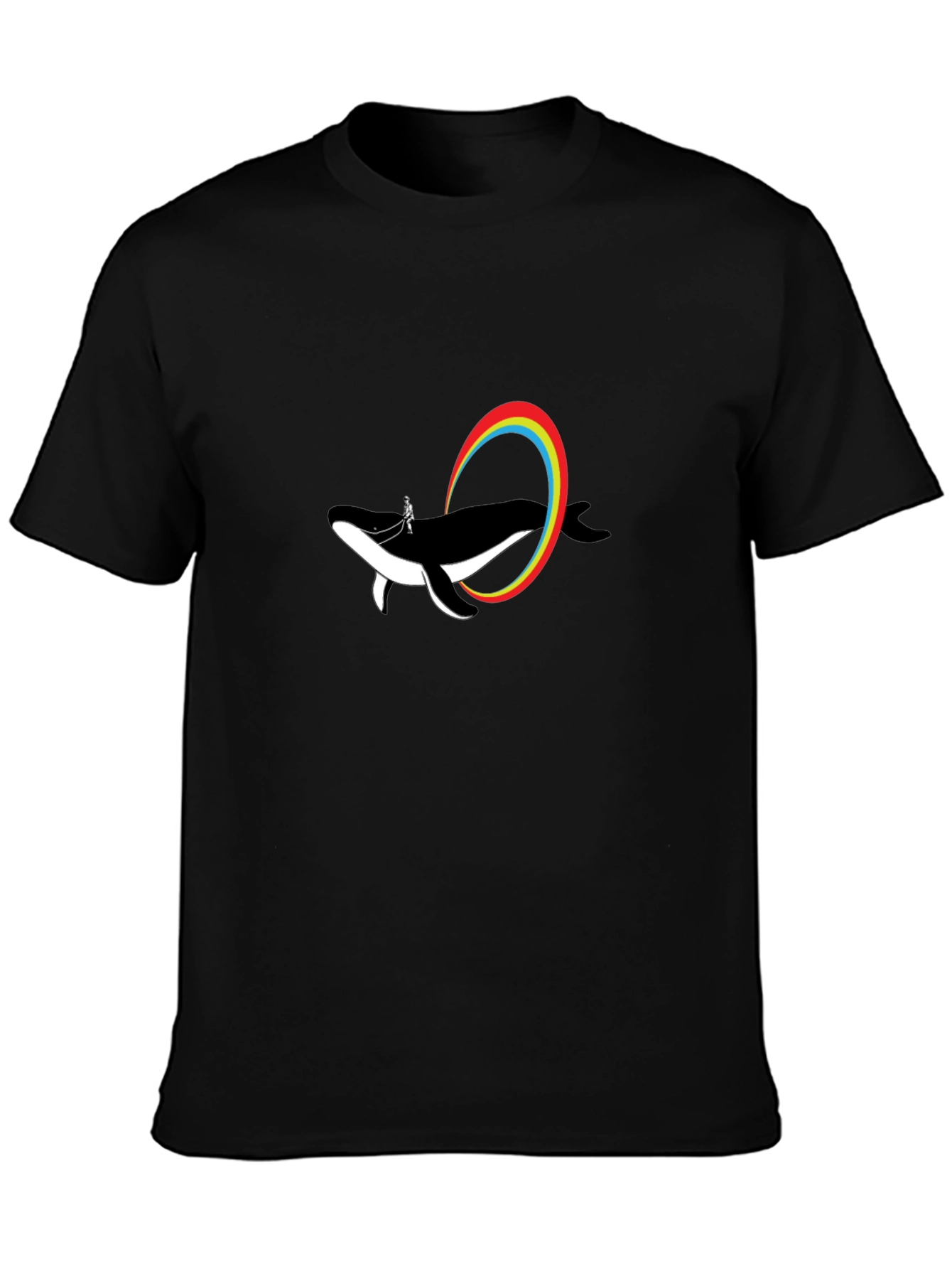 Whale Rainbow T-Shirt - Black Cotton Tee