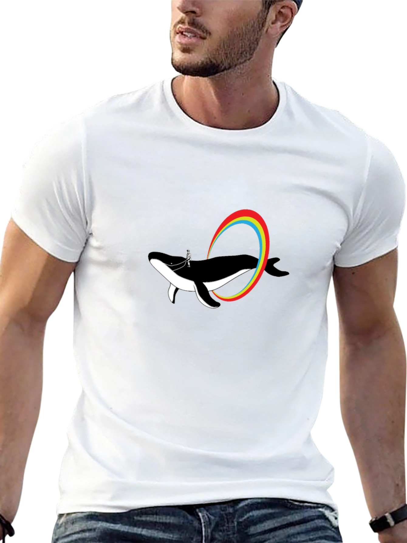 Whale Rainbow T-Shirt - Black Cotton Tee