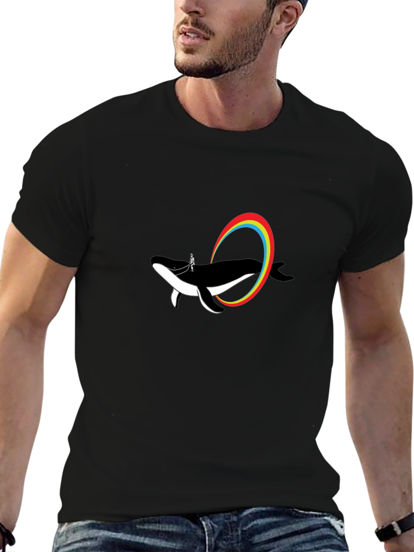 Whale Rainbow T-Shirt - Black Cotton Tee