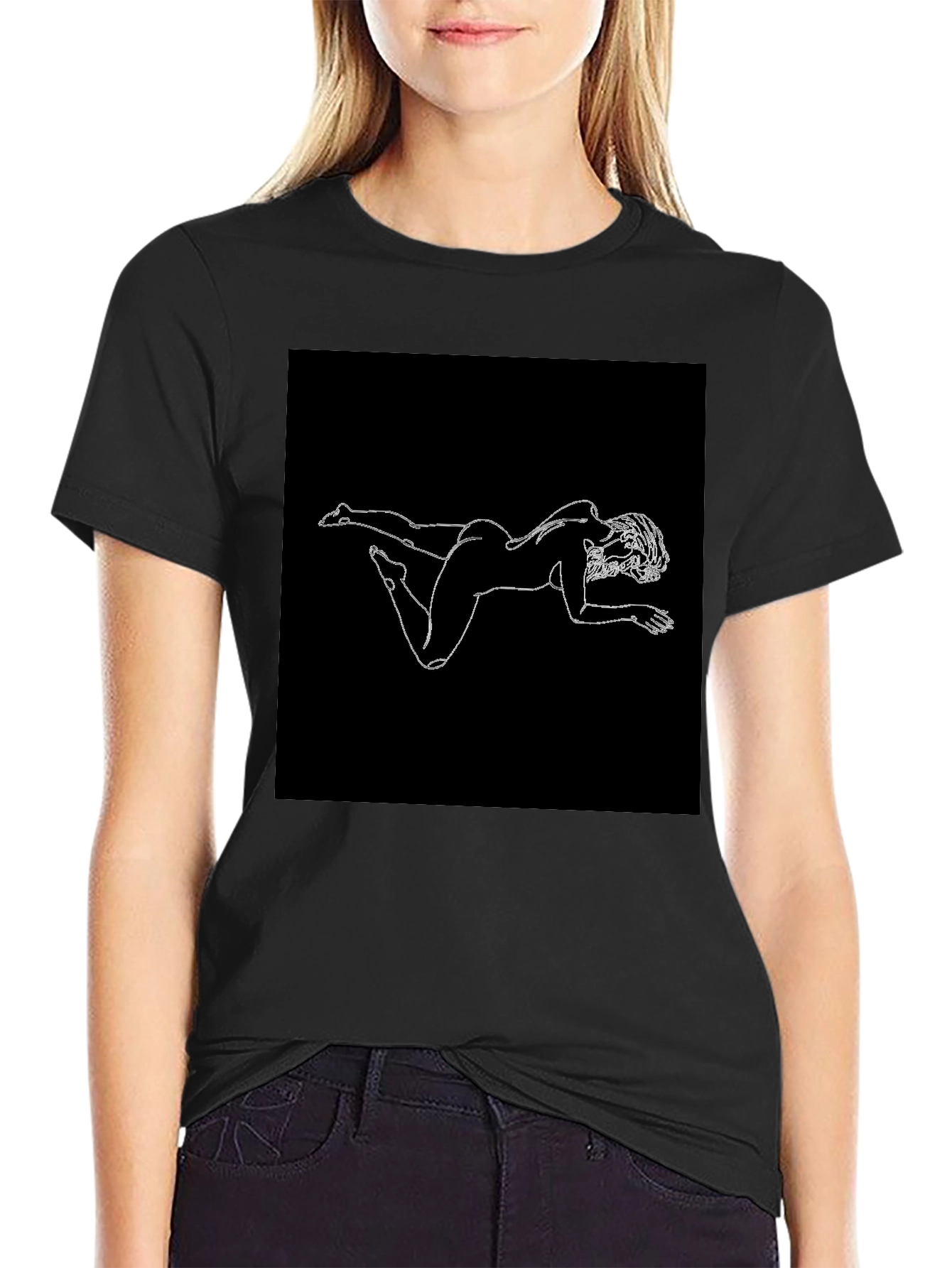 Line Art Woman Black Tee