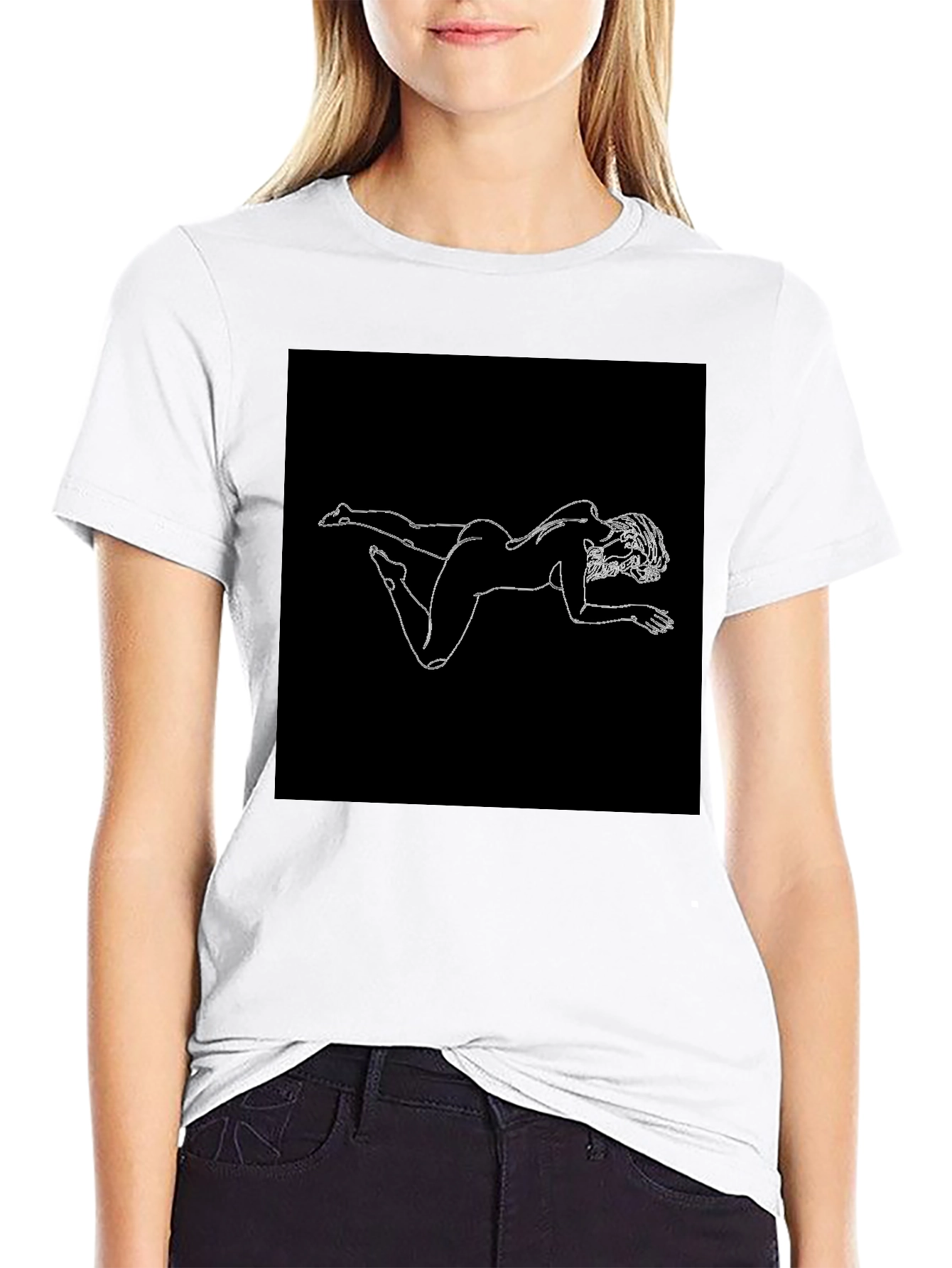 Line Art Woman Black Tee