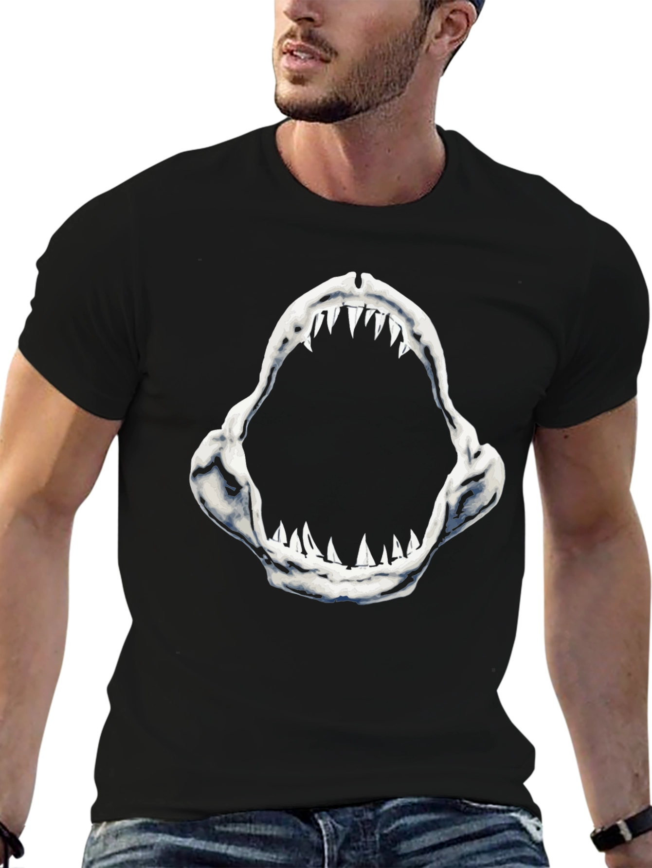 Shark Jaws Graphic Tee - Black Cotton T-Shirt