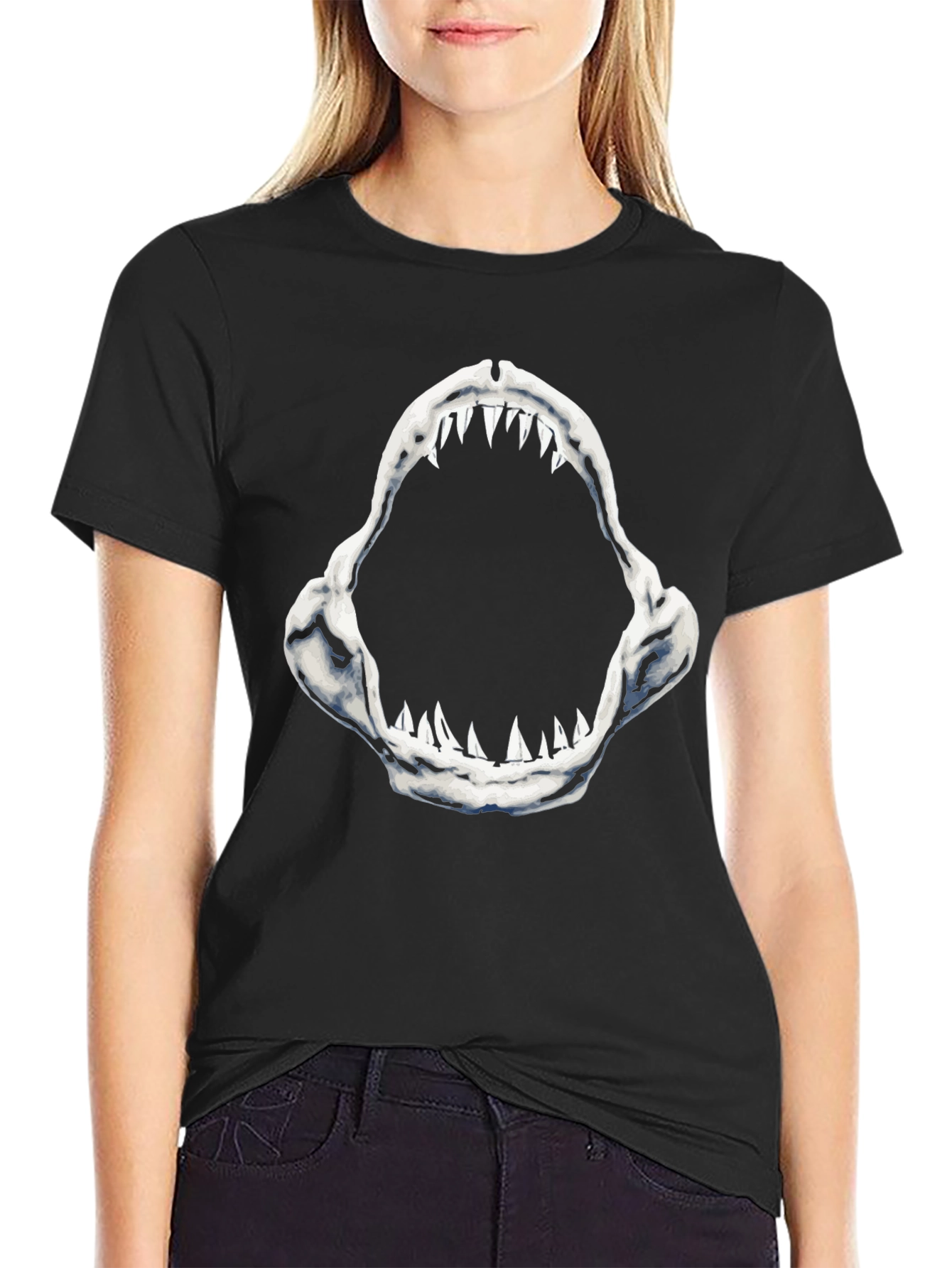 Shark Jaws Graphic Tee - Black Cotton T-Shirt