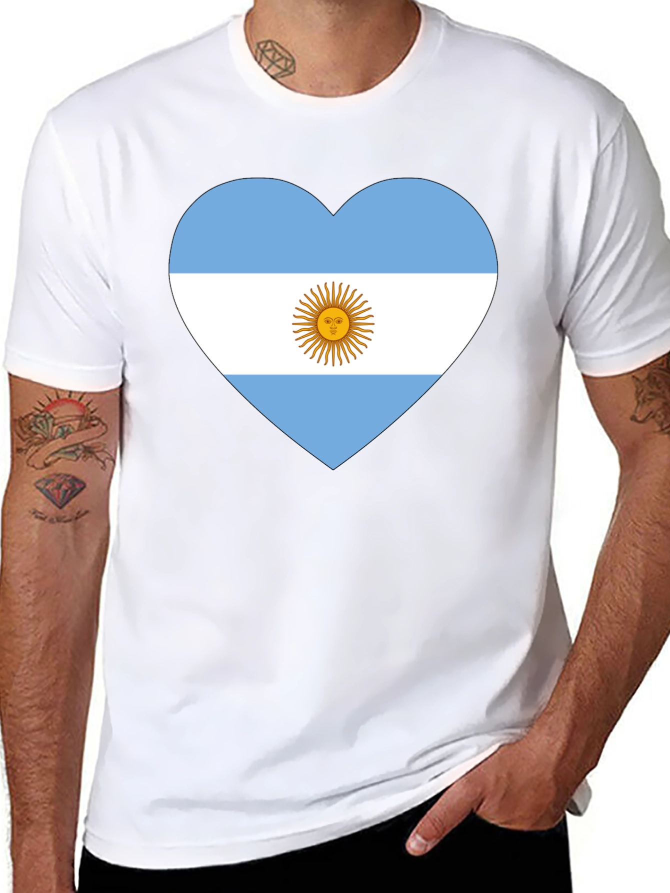 Argentina Flag Heart T-Shirt - Black