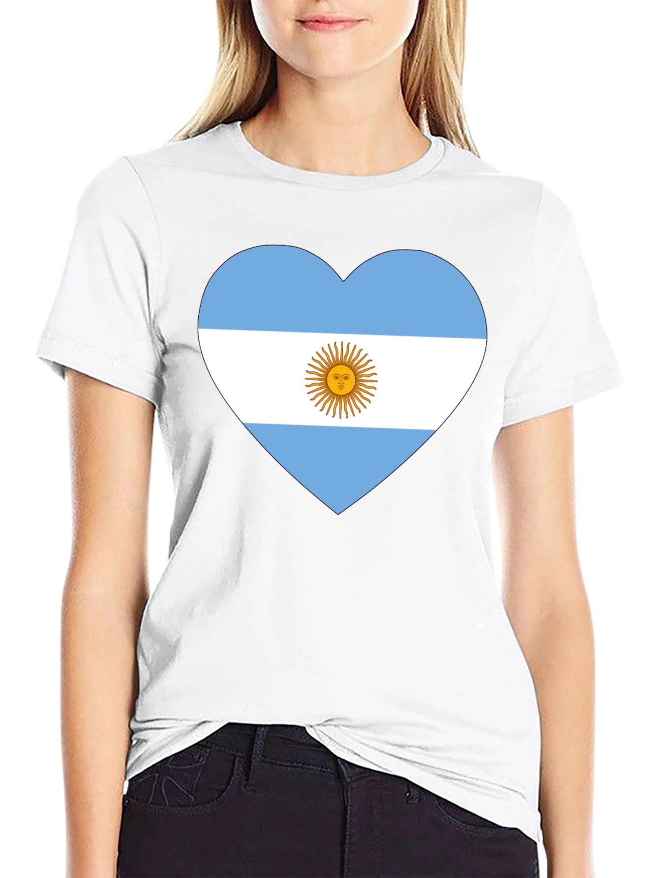 Argentina Flag Heart T-Shirt - Black
