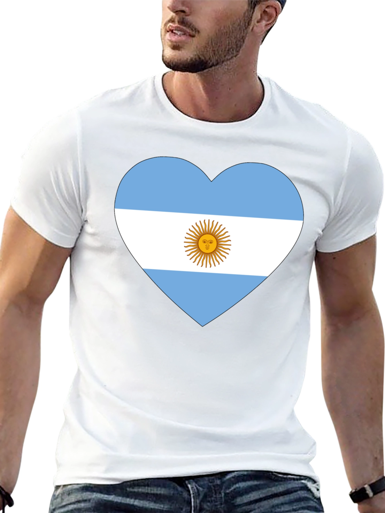 Argentina Flag Heart T-Shirt - Black
