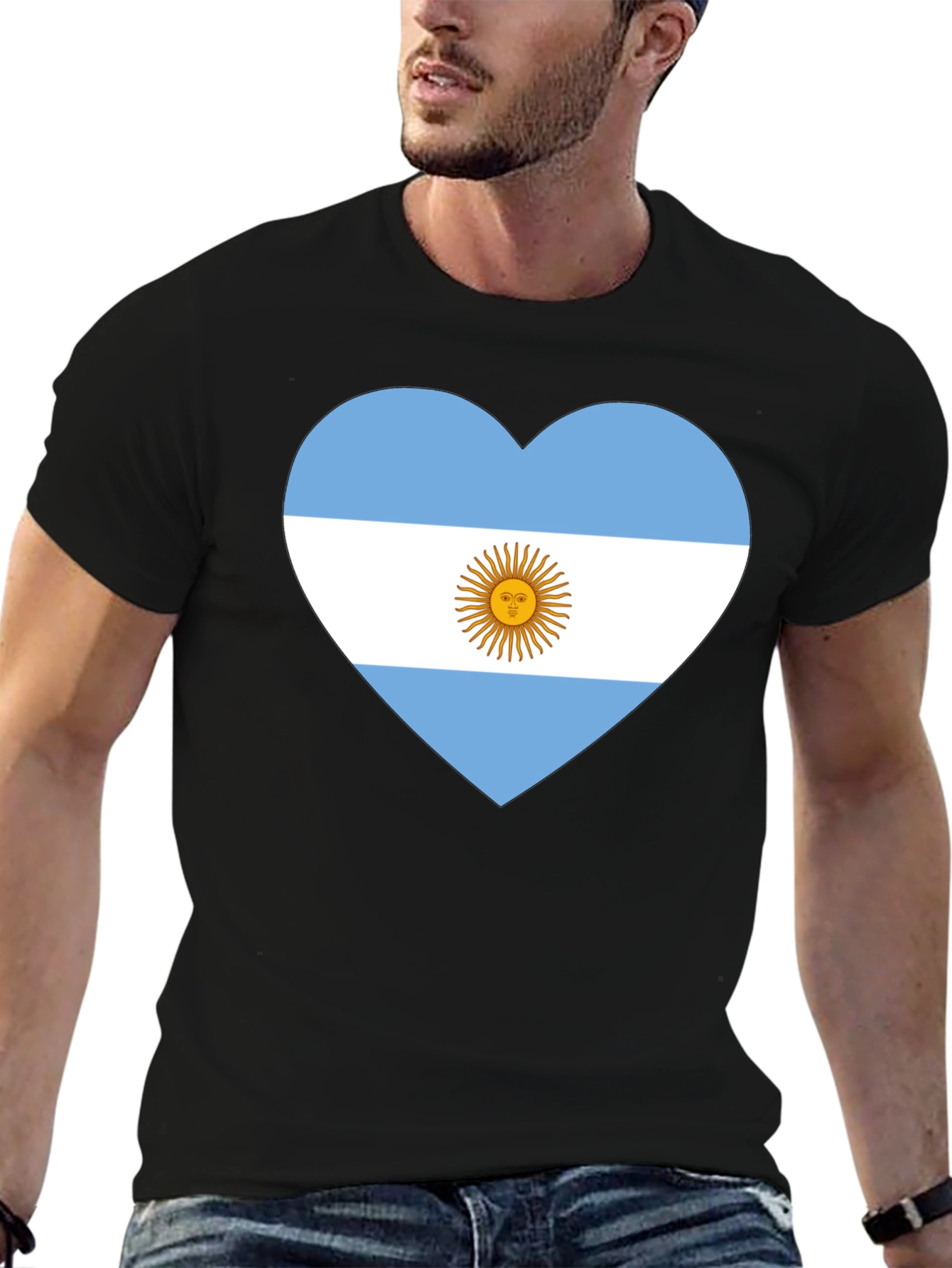 Argentina Flag Heart T-Shirt - Black