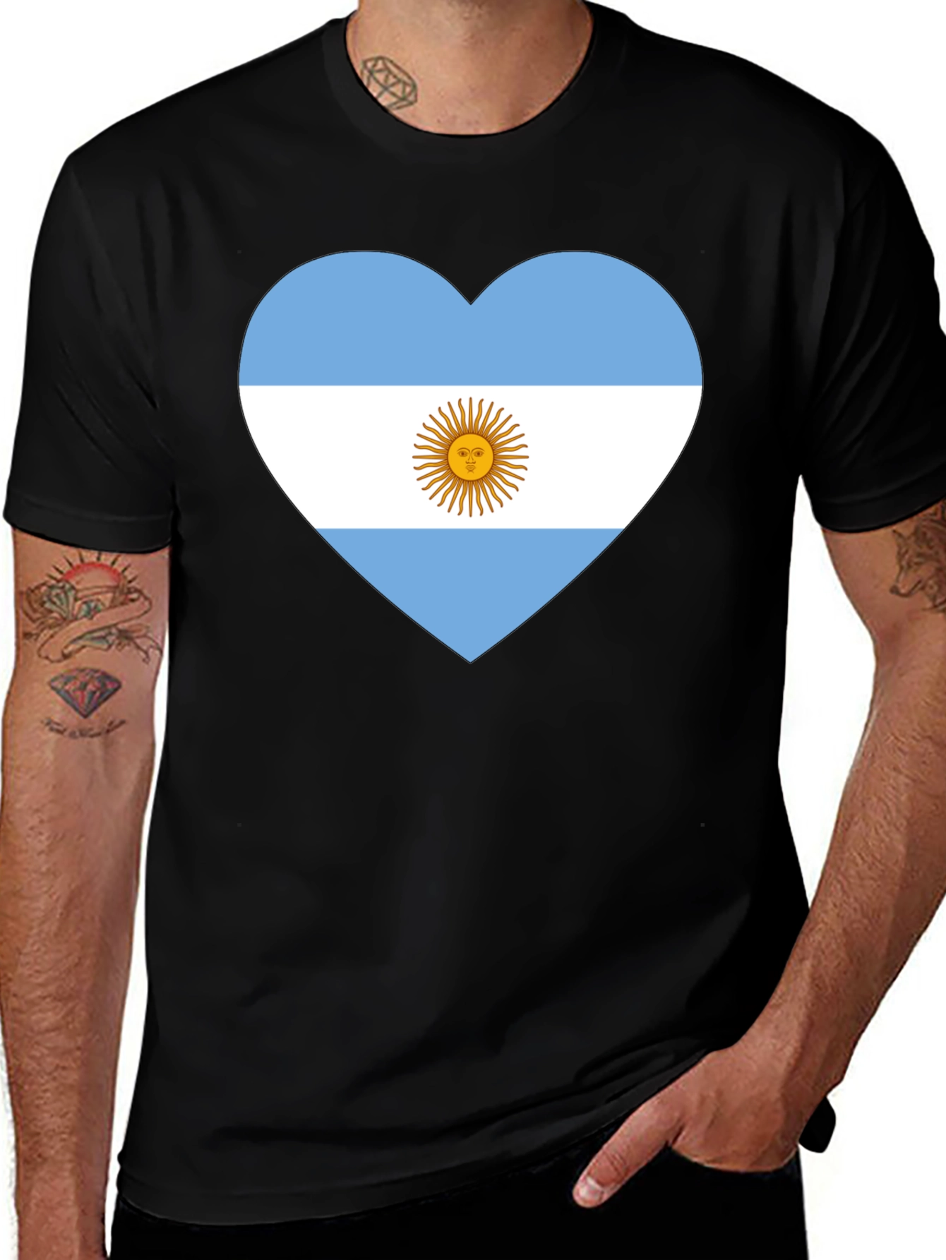 Argentina Flag Heart T-Shirt - Black