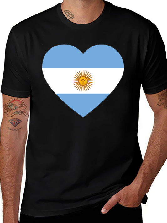 Argentina Flag Heart T-Shirt - Black