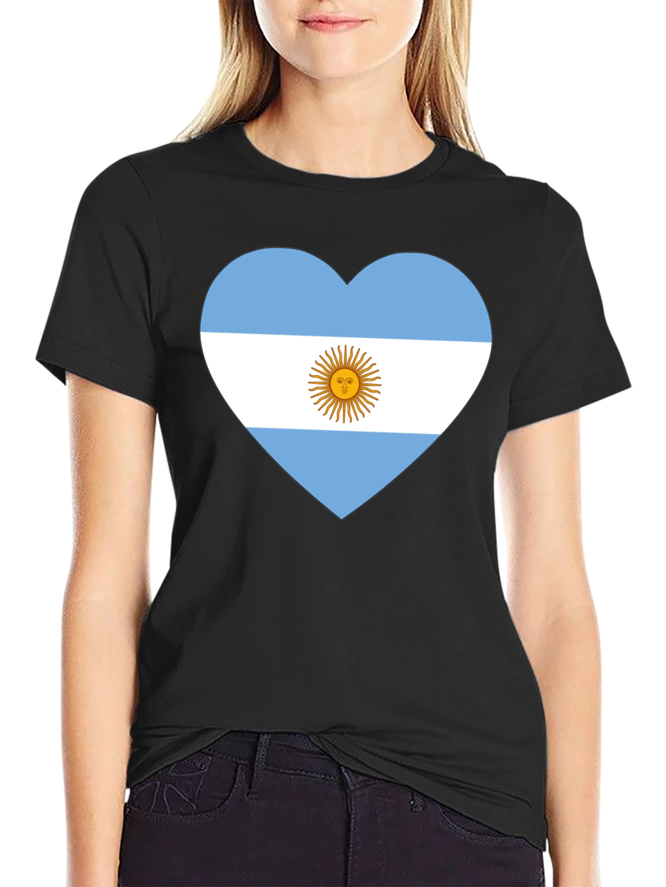 Argentina Flag Heart T-Shirt - Black