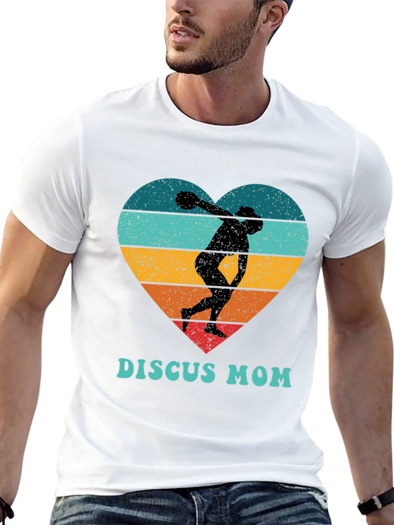 Discus Mom Heart T-Shirt - Throwing Silhouette