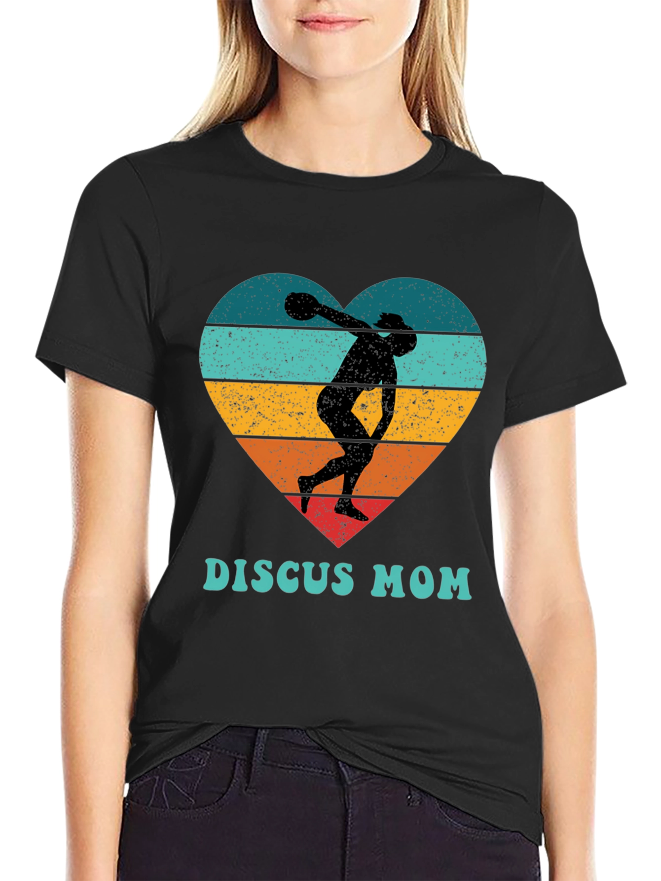 Discus Mom Heart T-Shirt - Throwing Silhouette