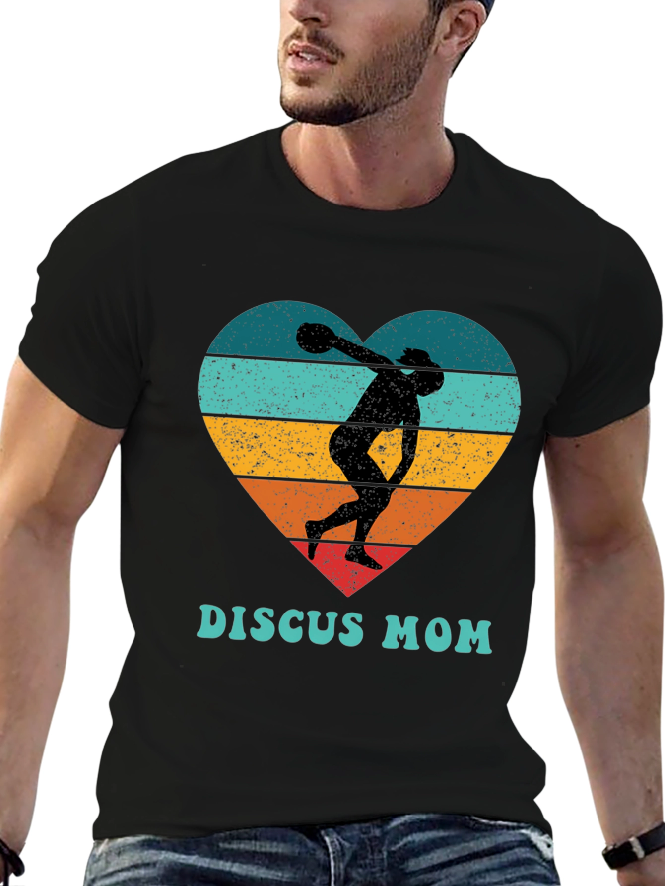Discus Mom Heart T-Shirt - Throwing Silhouette