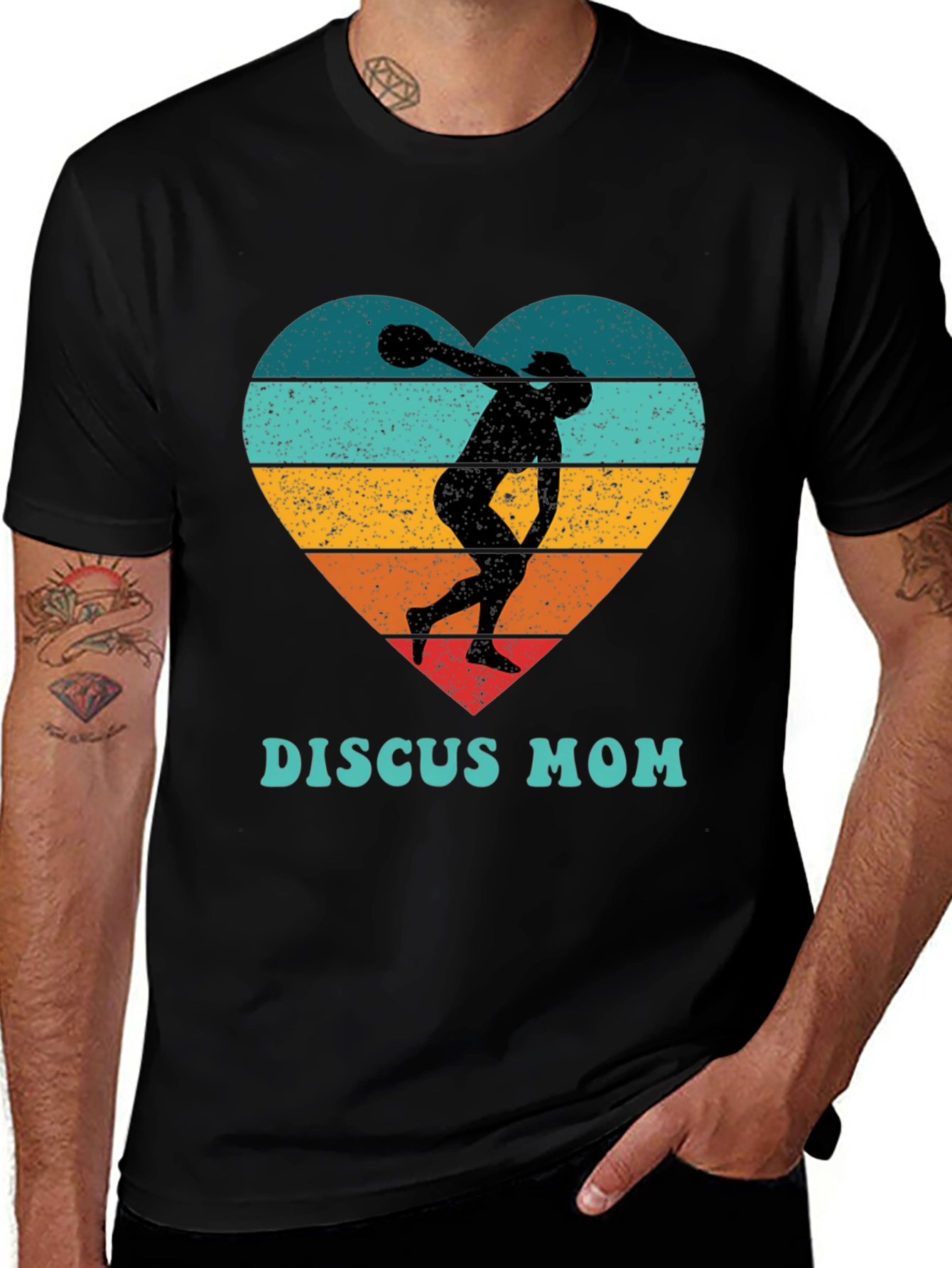 Discus Mom Heart T-Shirt - Throwing Silhouette