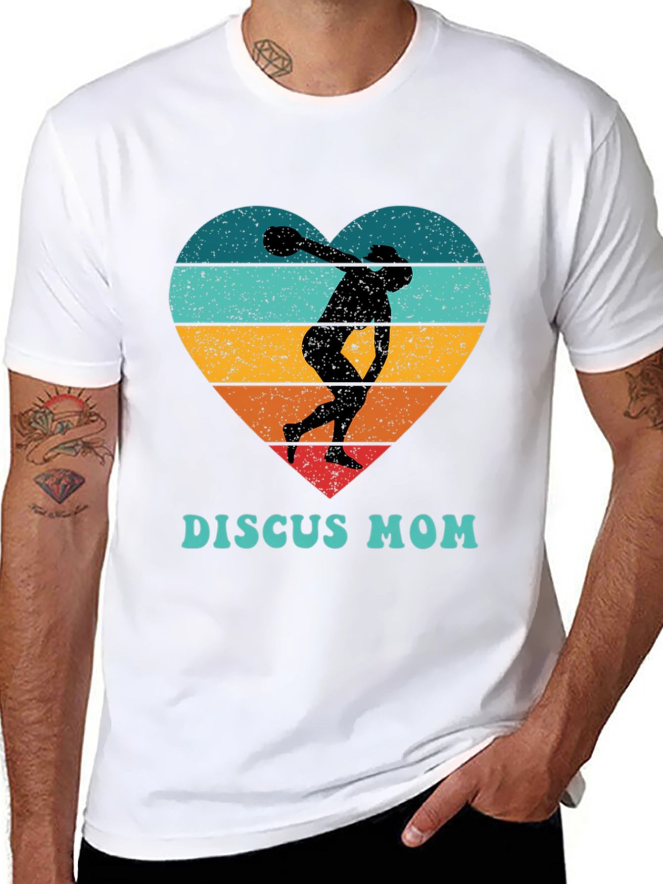 Discus Mom Heart T-Shirt - Throwing Silhouette
