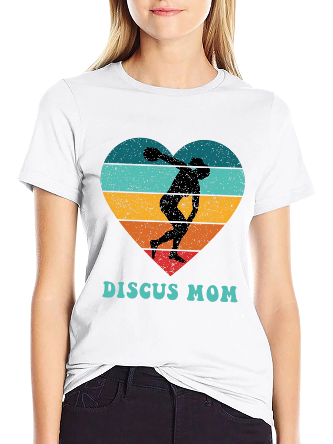 Discus Mom Heart T-Shirt - Throwing Silhouette