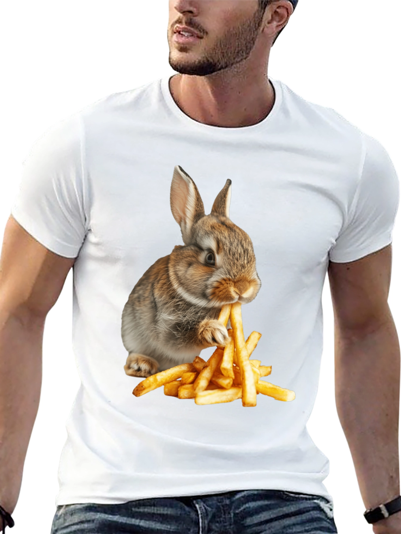 Rabbit Eating Fries Graphic T-Shirt
