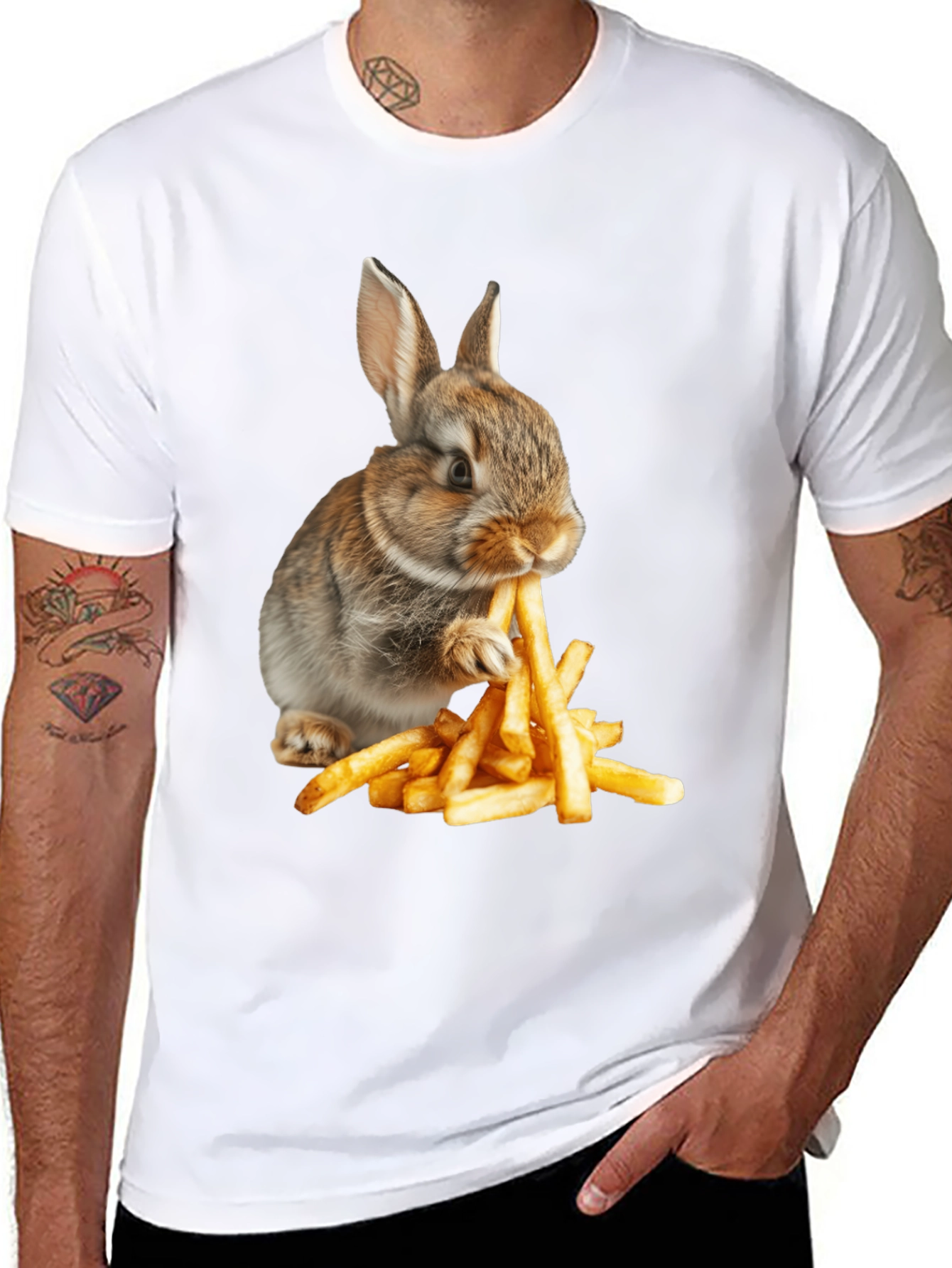 Rabbit Eating Fries Graphic T-Shirt