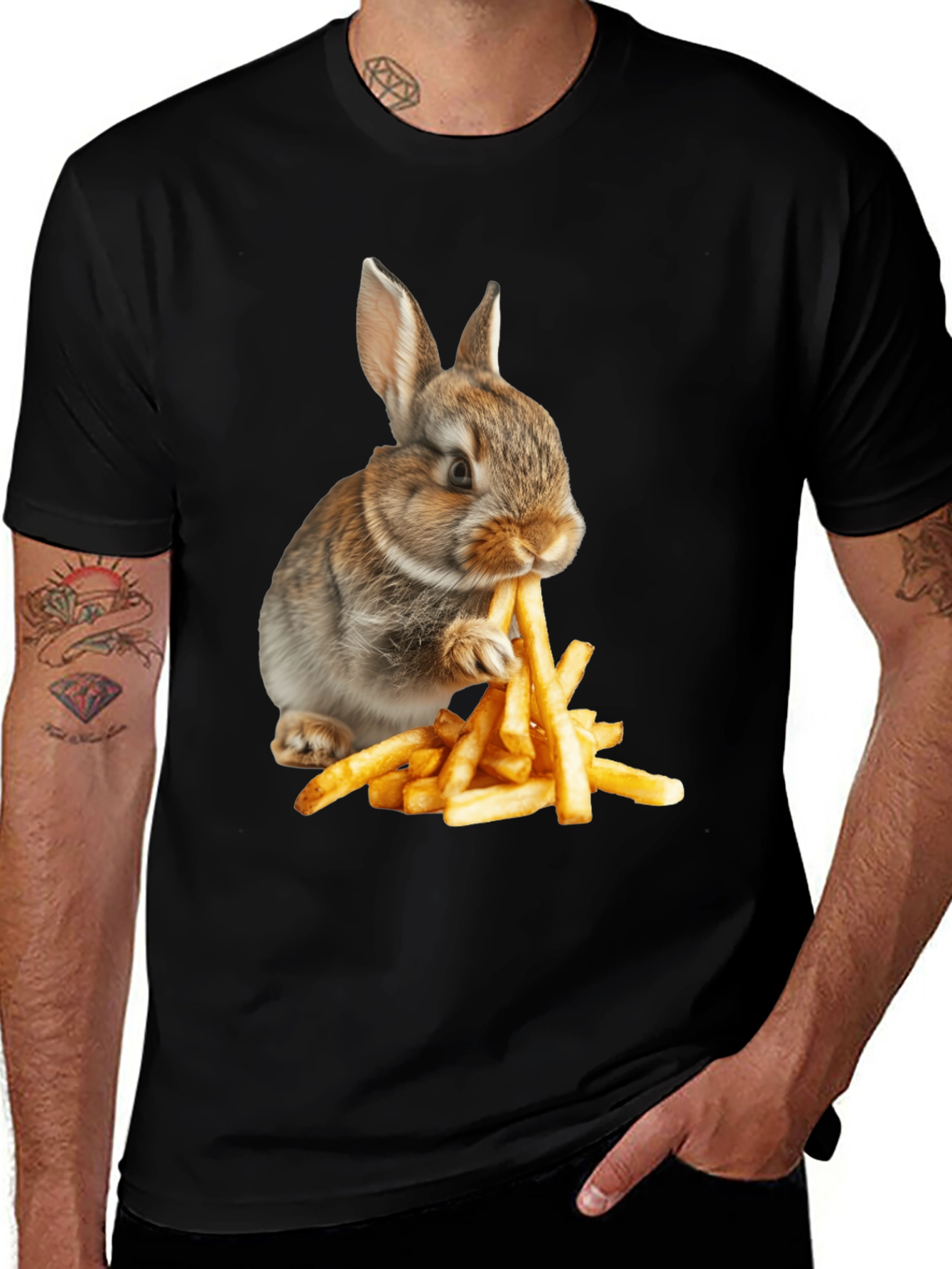 Rabbit Eating Fries Graphic T-Shirt