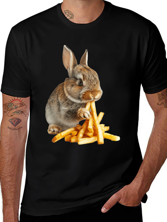 Rabbit Eating Fries Graphic T-Shirt