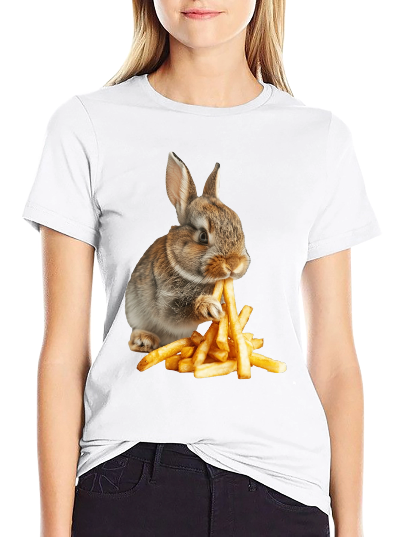 Rabbit Eating Fries Graphic T-Shirt
