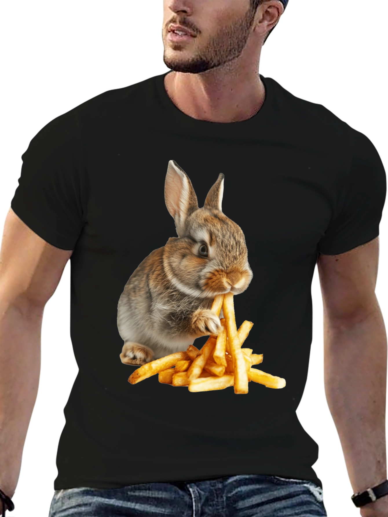 Rabbit Eating Fries Graphic T-Shirt