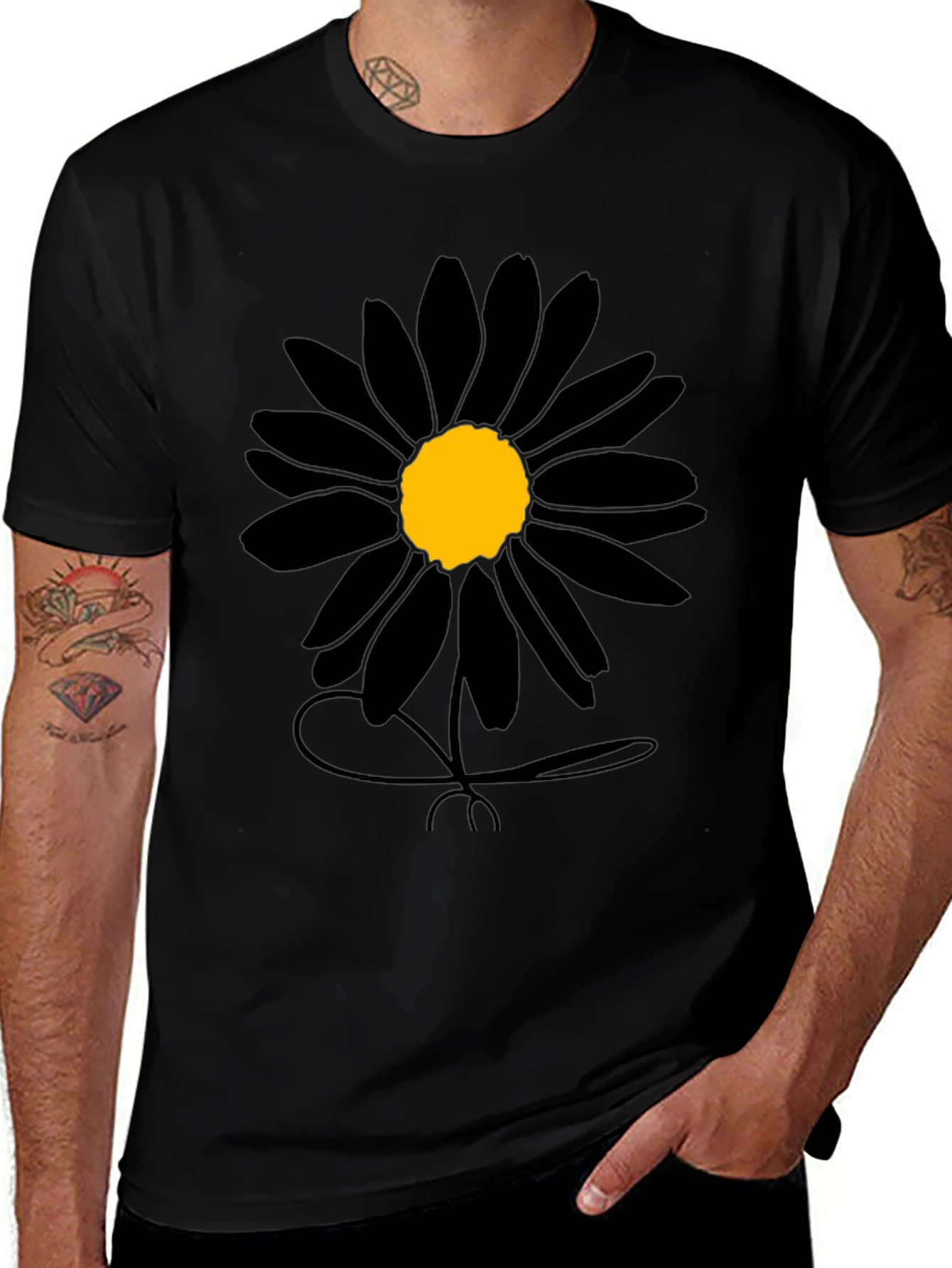 Black Daisy Graphic Tee - Mens Casual Shirt