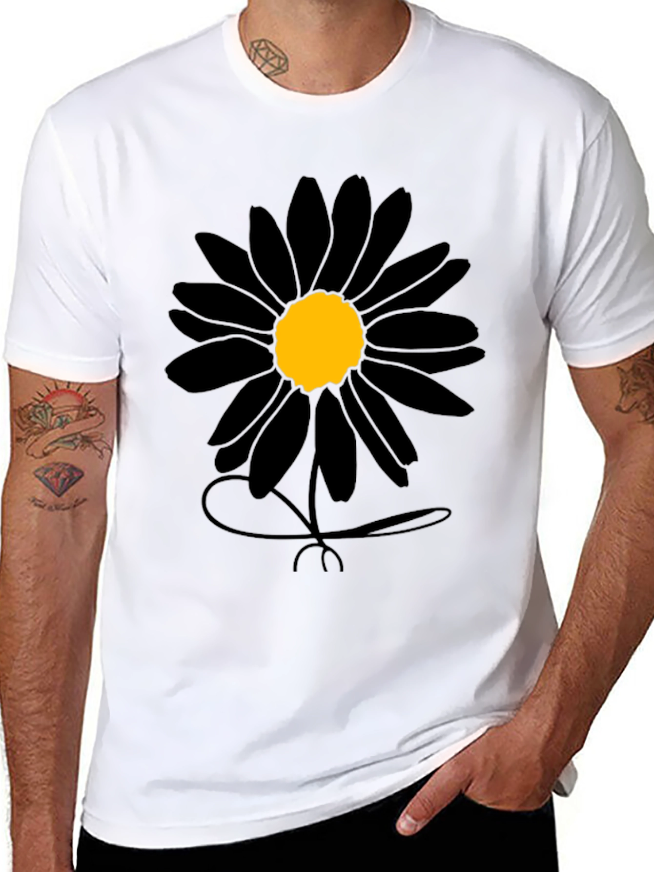 Black Daisy Graphic Tee - Mens Casual Shirt