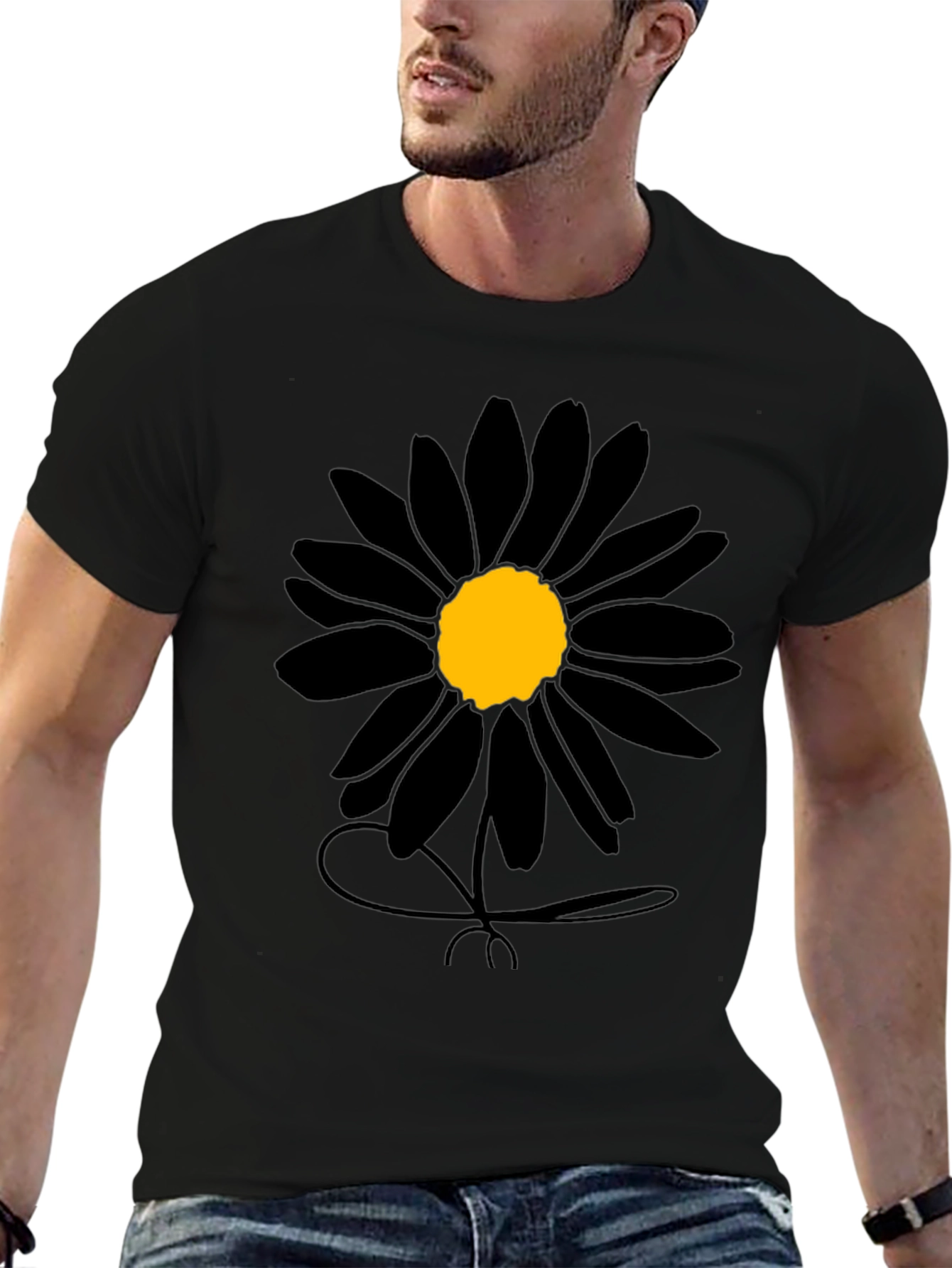 Black Daisy Graphic Tee - Mens Casual Shirt