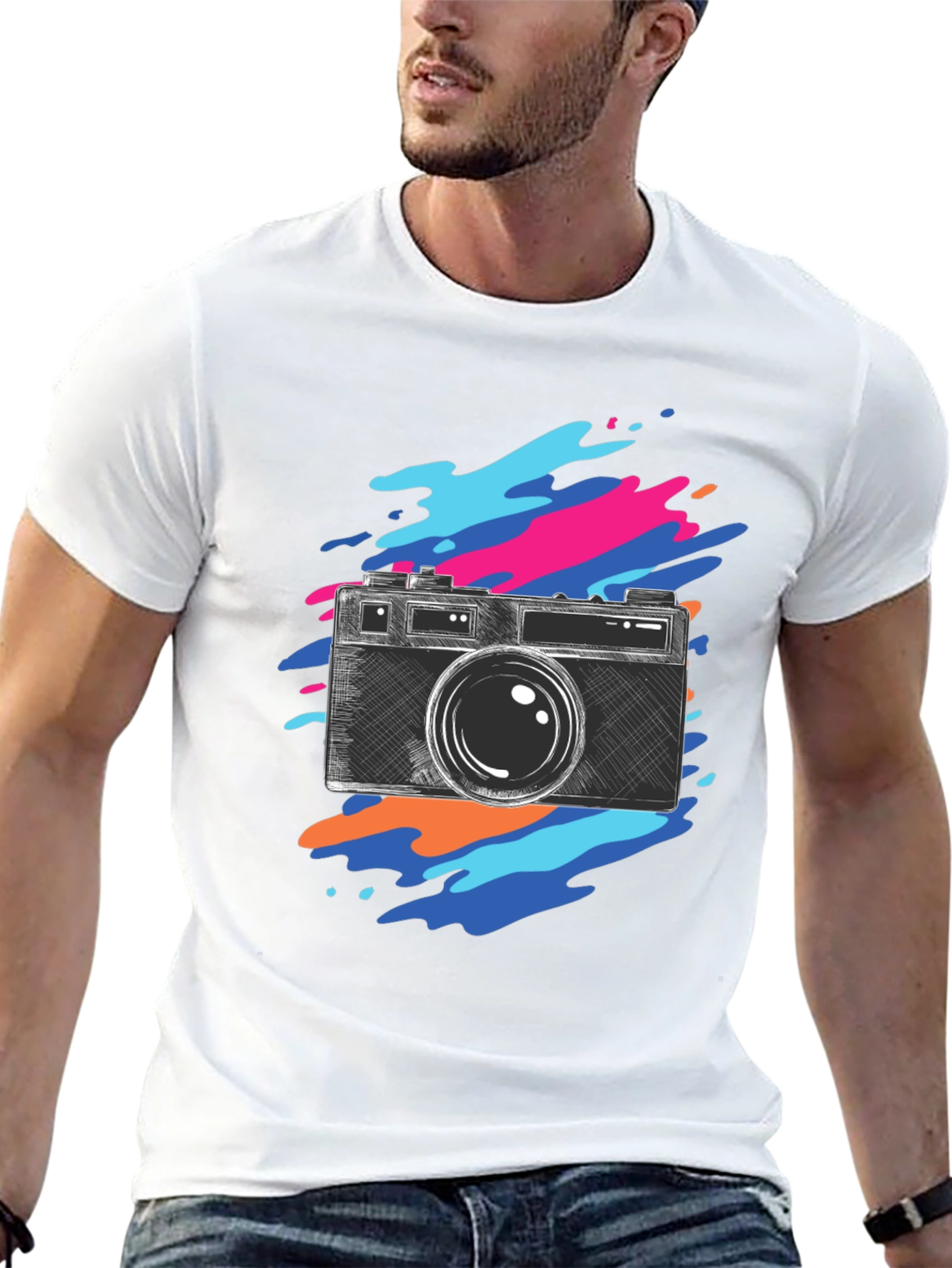 Camera Sketch Graphic Tee - Trendy Photo Lover Shirt