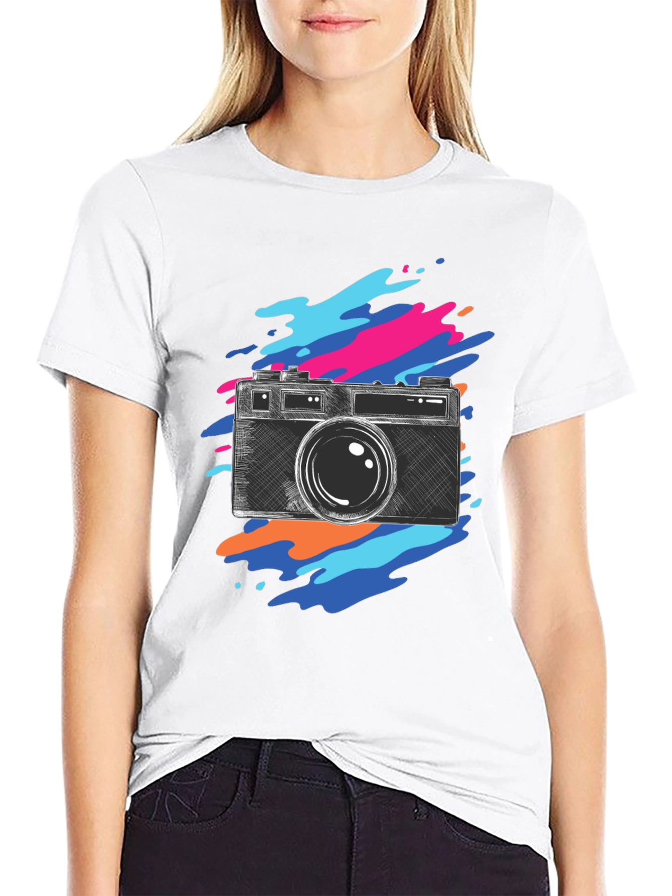 Camera Sketch Graphic Tee - Trendy Photo Lover Shirt