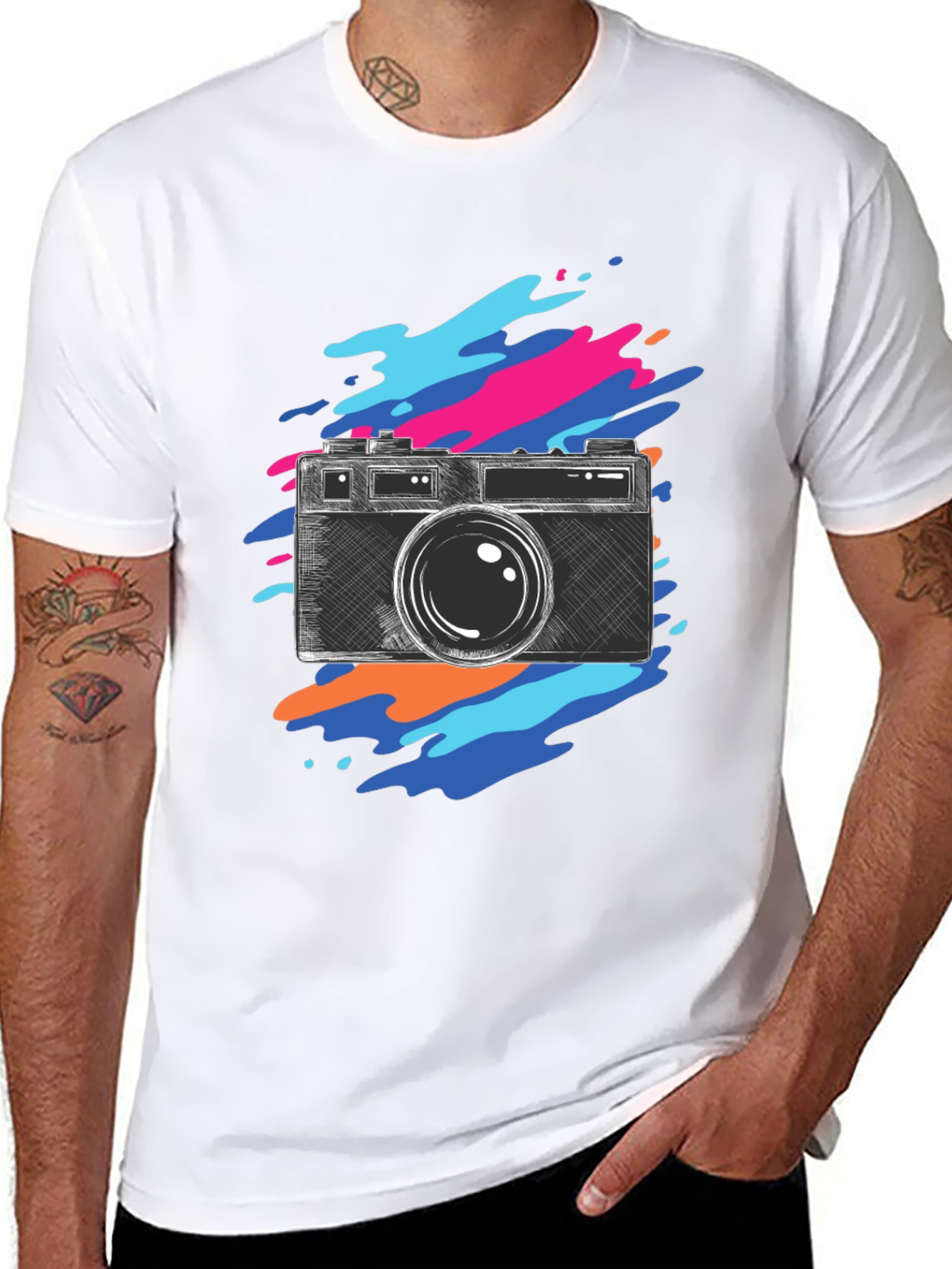 Camera Sketch Graphic Tee - Trendy Photo Lover Shirt