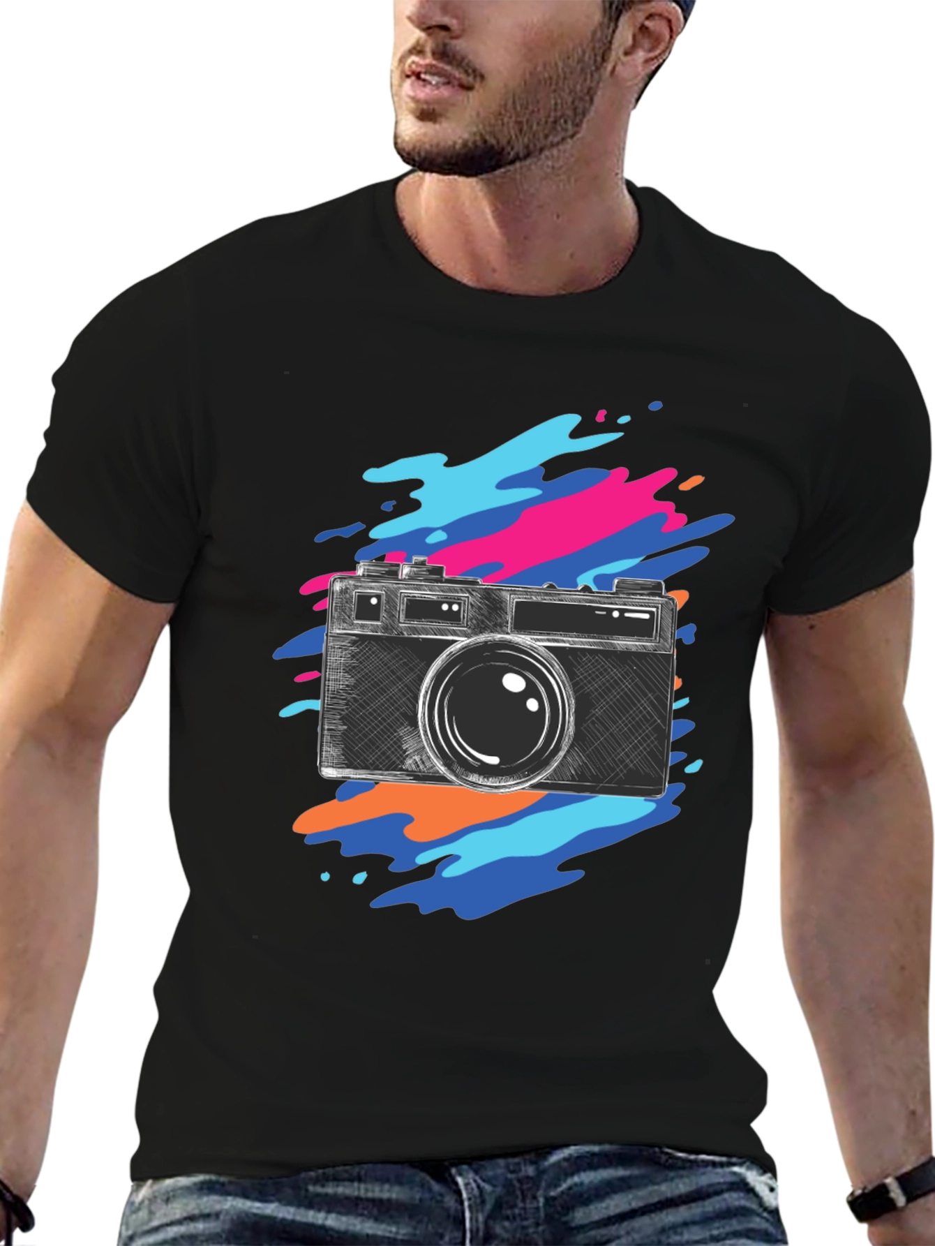 Camera Sketch Graphic Tee - Trendy Photo Lover Shirt