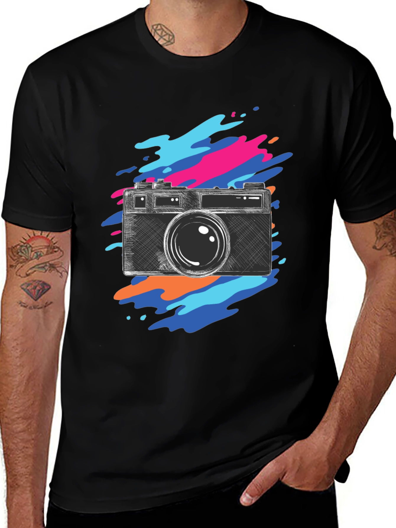 Camera Sketch Graphic Tee - Trendy Photo Lover Shirt