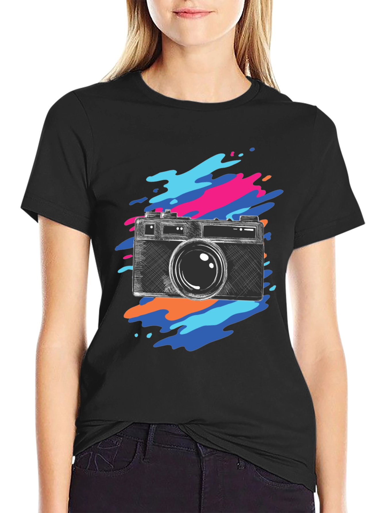 Camera Sketch Graphic Tee - Trendy Photo Lover Shirt
