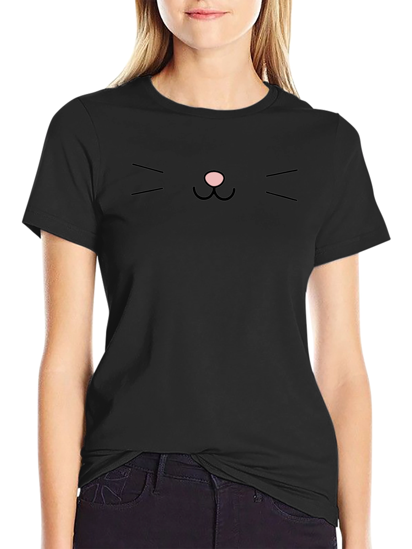 Cute Cat Face Black T-Shirt