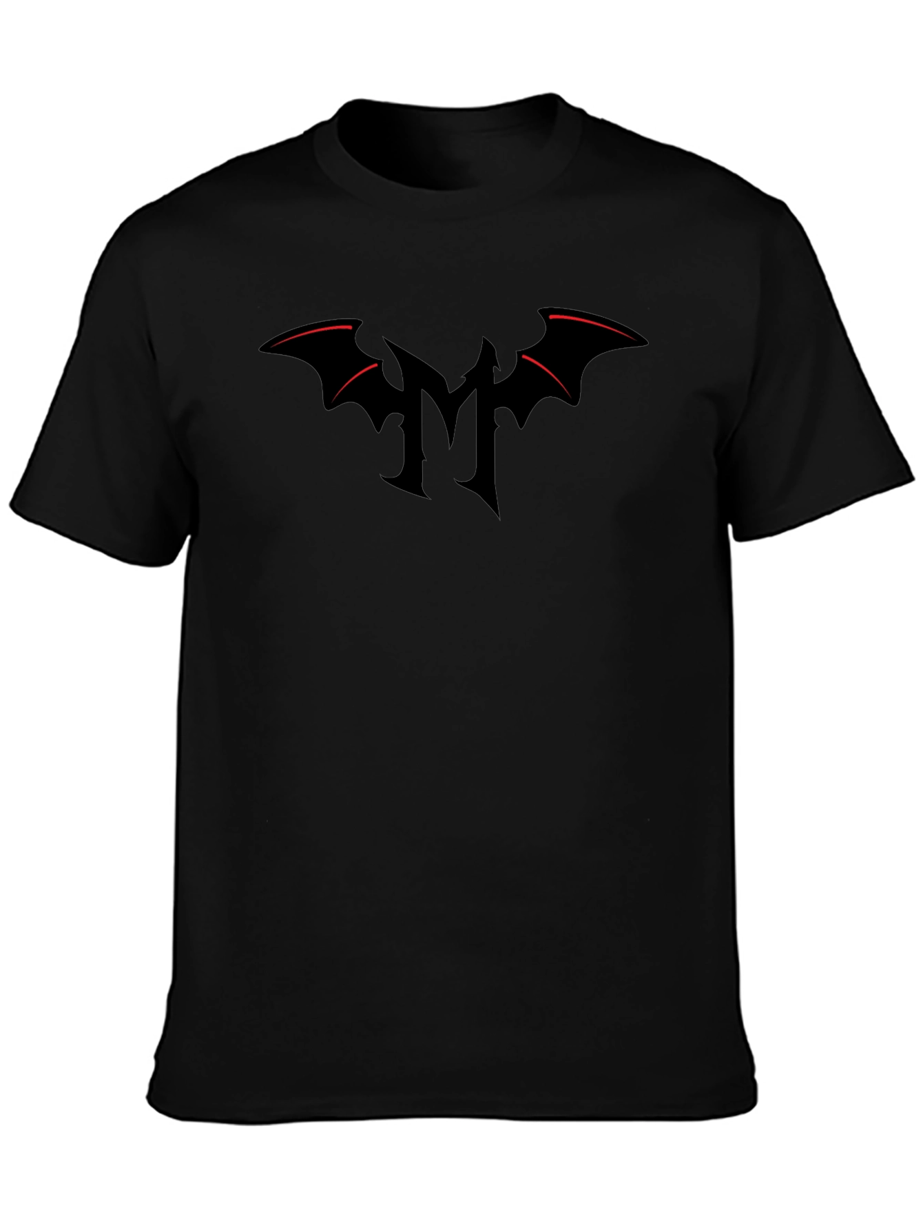 Mens Black T-Shirt with Gothic M Bat Logo