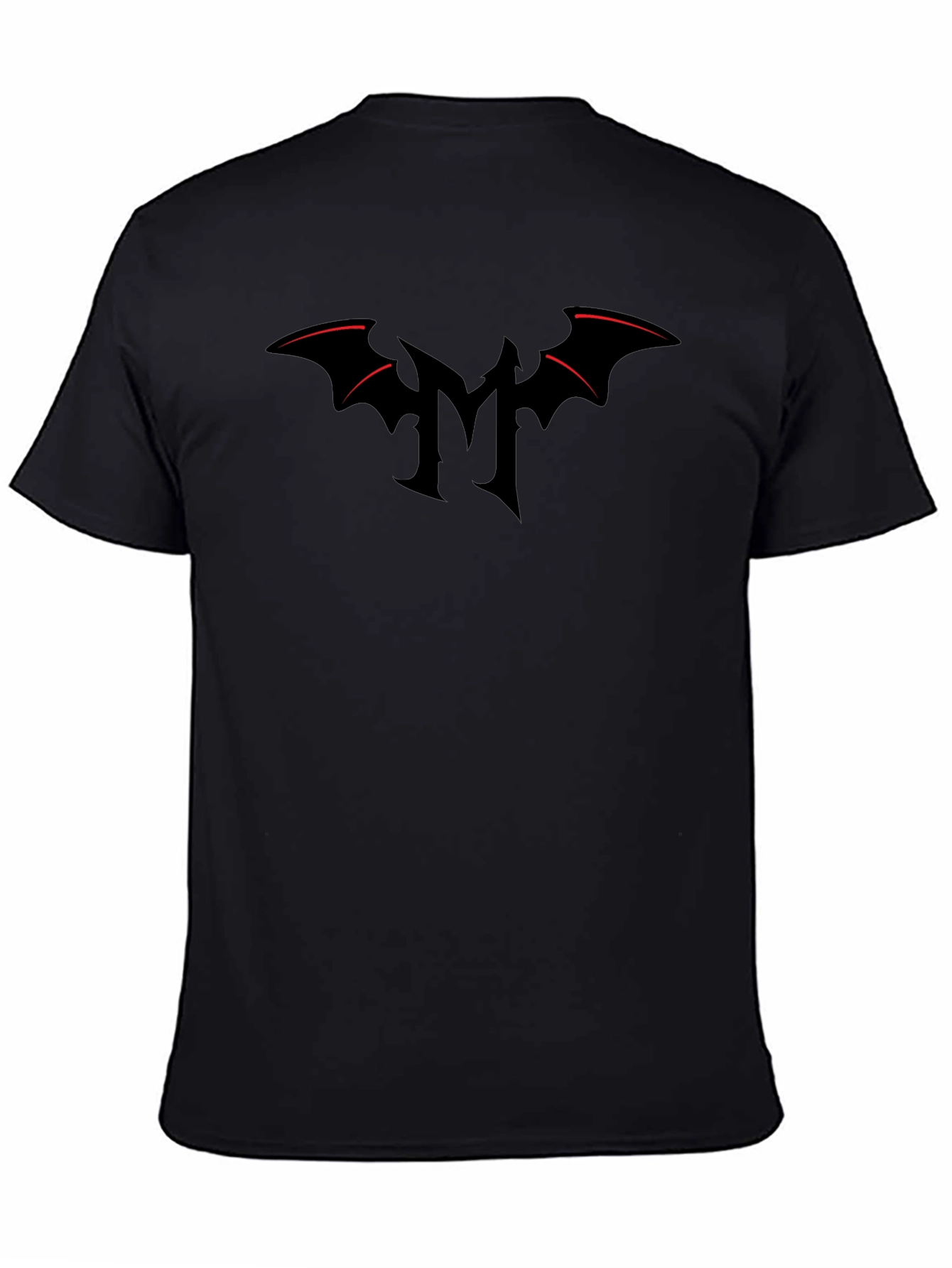 Mens Black T-Shirt with Gothic M Bat Logo